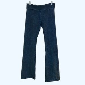 T-Party Soft Fold Over Blue acid/ Mineral Wash Flare Leggings Yoga Pants Large
